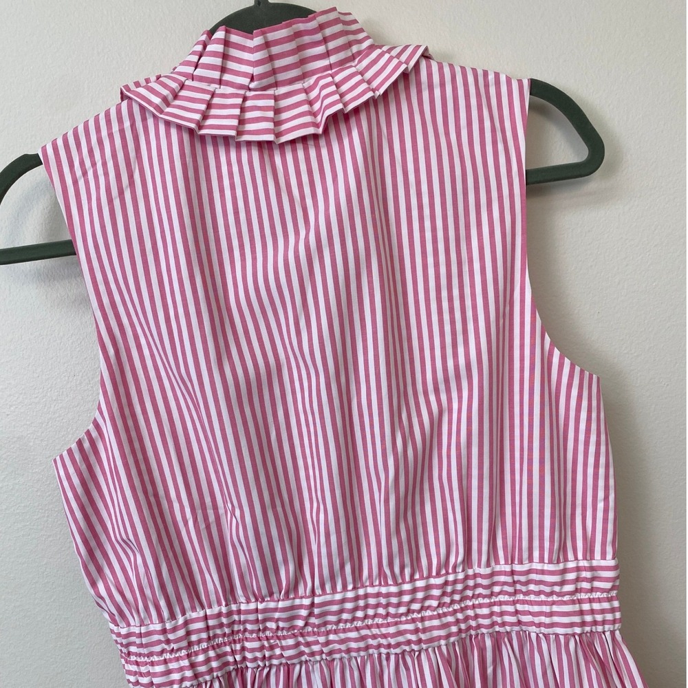 NWT, Gretchen Scott, Hope Dress Pink White Stripe Ruffle Collar Sleeveless Small - Picture 5 of 14